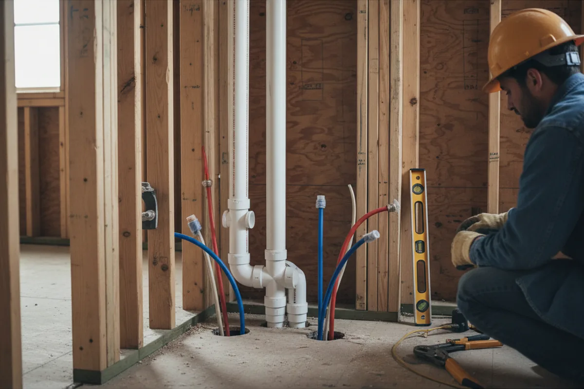 Drain and supply rough-in during Garbage Disposal Repair in Woodway